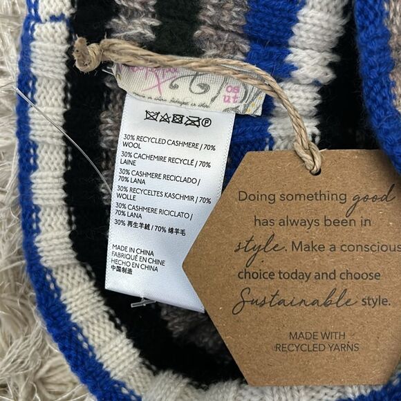 NWT Free People Rib Multicolor Stripe Recycled Cashmere Wool Beanie One Size - Picture 5 of 5